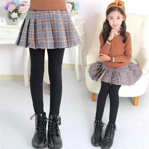 Girls' leggings autumn and winter clothes childrens outer wear pants fake2-piece plus velvet padded skirt pants girl trousers