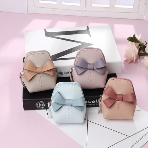 New Style College Style Bowknot PU Mini Wallet Keychains Multi-Function Portable Coin Key Chain Couples Small Gift Key Ring