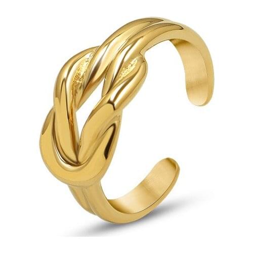 Trendy Tie Round Hollow Rings 18 k Stainless Steel High Quality Jewelry Temperament Gold Metal Finger Rings Party Gala Gift