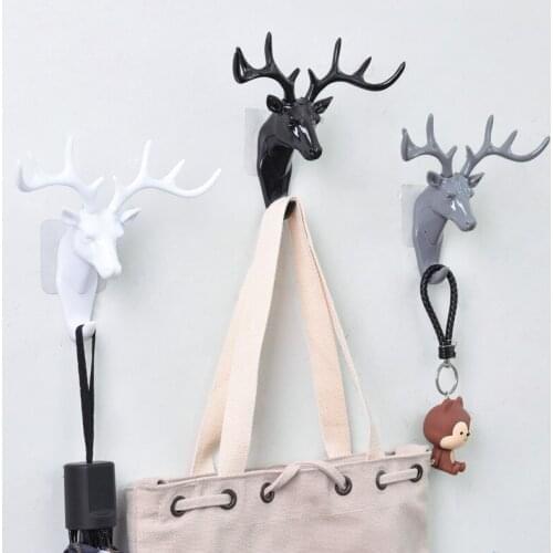 Wall-mounted hook Deer Head Hanging Hook Antlers Creative Animal Hooks Punch-free Seamless Removable Wall Decoration Home Decor