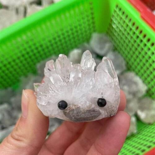 Natural Animal Stones Home Decor Clear Crystal cluster Gemstone set eiki Healing Hand Carved Hedgehog