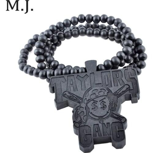 Hip Hop Good Wood Taylor Gang Pendant Necklace Men Long Bead Chain Wooden Necklace Women Jewelry Party Gift Collier Bijoux