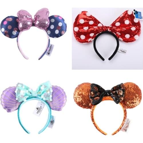 New Disney Mickey Mouse Ears Headband Space mountain Lunar New Year Minnie Bow Pink Sequins Cartoon Anime Headdress Headband Gif