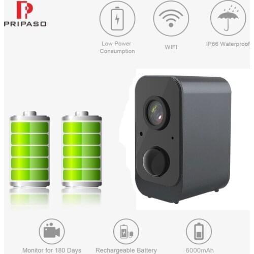 Pripaso 1080P HD Wifi Low Power Battery Camera Outdoor Waterproof Security Cam Rechargeable Battery PIR Alarm 2-Way Audio