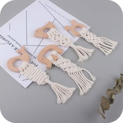 Handmade Beech Wooden Teething Toy Clouds Rabbit Bird Boho Baby Teethers Rattle