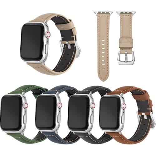 Leather Strap for apple watch Band 44mm 40mm Series 6 5 4 3 2 1 Handmade Cowhide for iWatch Band 38mm 42mm Replacement Bracelet