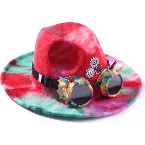 Steampunk Hat With Goggles Top Hat Polyester Novelty Colorful Gothic Hat Halloween Retro Headwear For Cosplay Party