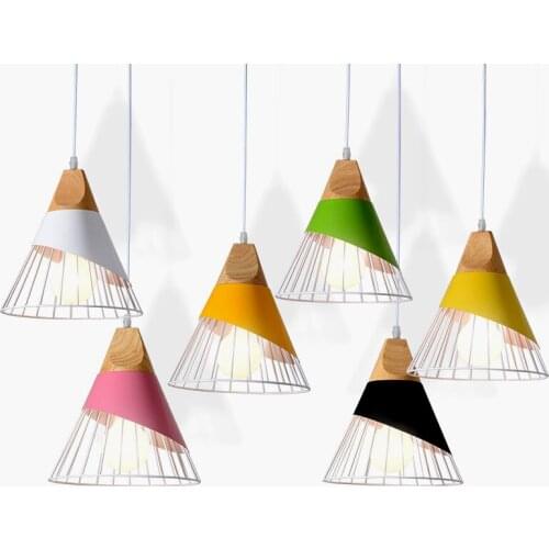 Modern E27 chandelier Nordic chandelier Woden chandelier home lighting aluminum lampshade LED bulb restaurant bar coffee