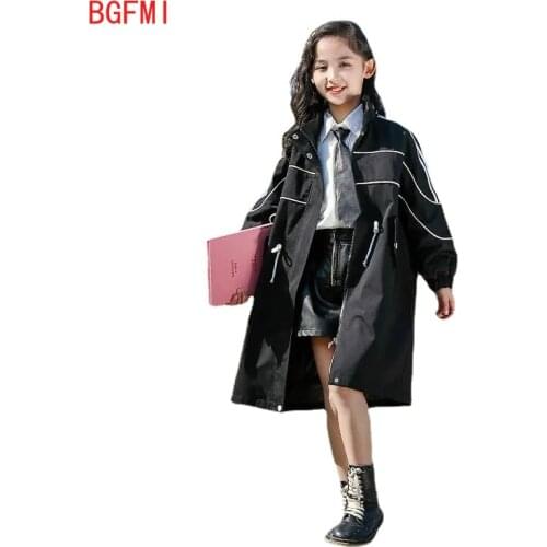 130-170cm Autumn Girls zipper long Trench Coats Clothes British Style Childrens Windbreaker Jacket Teenagers Kids Tops Costumes