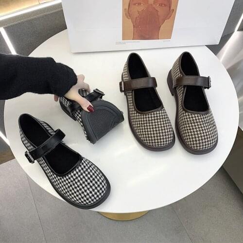 Retro Plaid Mary Jane Shoes Women Fashion Designer Platform Wedges Flats Ladies Cute Lolita Buckle Strap Round Toe Loafers