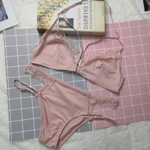 Wriufred Ultra-thin underwireless underwear single-layer cup cover lingerie with panties sexy temptation without sponge bra set