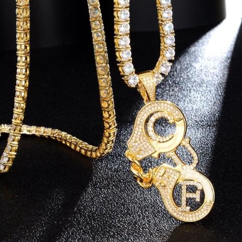 US7 Iced Handcuffs Pendant Necklace For Women Men With Rope Chain Gold Silver Color Bling Cubic Zirconia Hip Hop Jewelry