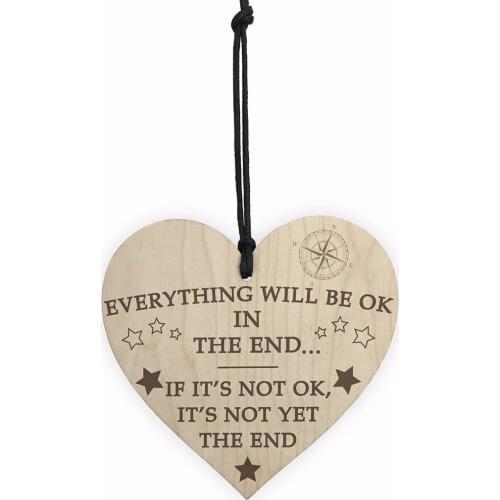 Everything Will Be OK In The End) Wooden Heart Wood Craft plaque sign Special Christmas Home DIY Tree Decoration Small Pendant