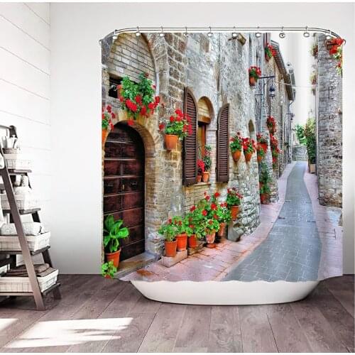 3D European Rural Town Street Landscape Printing Shower Curtain For Bathroom Curtains Waterproof Polyester Home Decor With Hooks