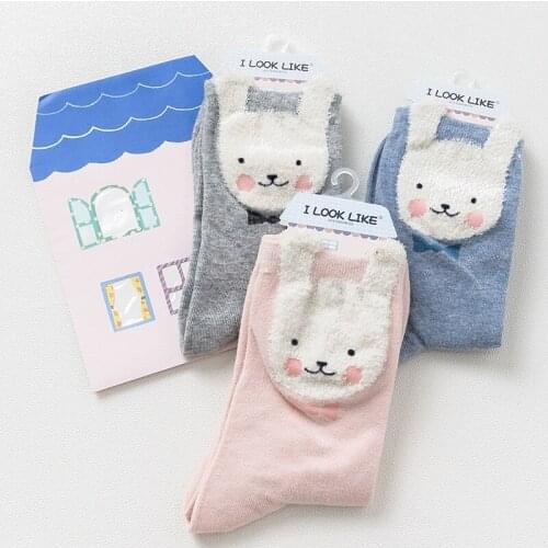 "I Look Like "New Winter Autumn Women Cartoon Cute 3D Rabbit Socks Long-staple Cotton Women Sock Creative Calcetines 10685