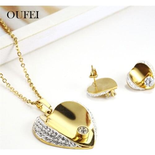 OUFEI Stainless Steel Jewelry Sets Heart Necklace Set Of Earrings For Women Jewellery Accessories Woman Vogue 2019