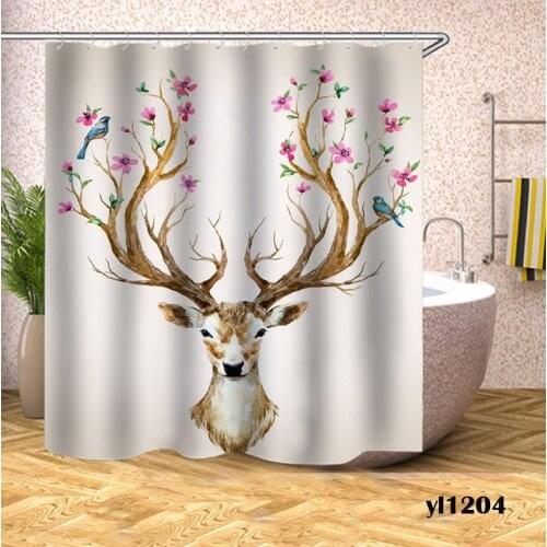 Deer Shower Curtains Waterproof Animals Bath Curtains For Bathroom Bathtub Large Wide Bathing Cover 12pcs Hooks Rideau De Bain