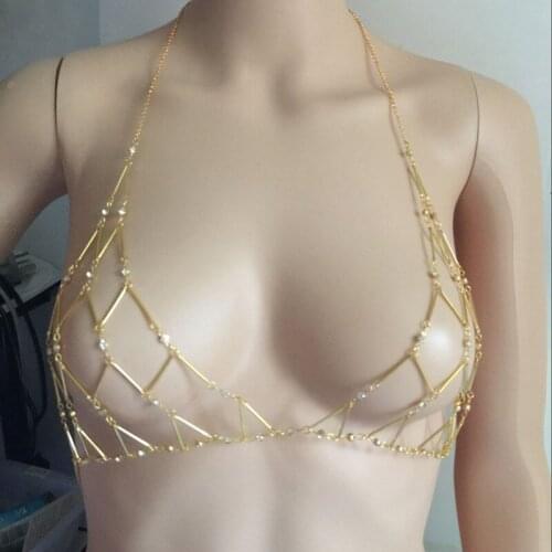 Womens simple Metal bra Bikini Beach Harness Necklace Waist Belly Body Chain indian sexy lady Jewelry Women Jewellery