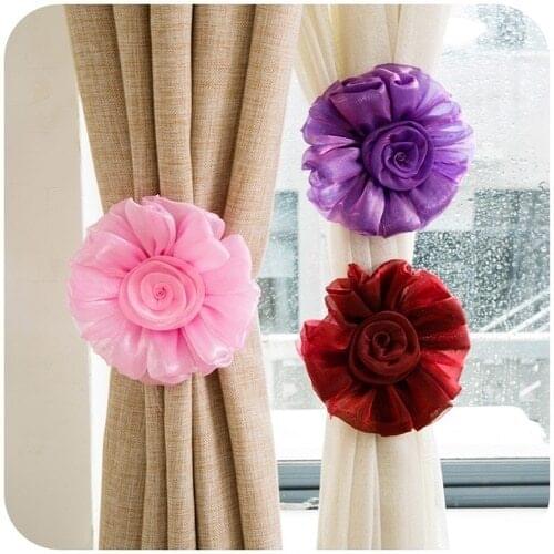 1 Pair Clip-on Home living Room Bed Room Rose Flower Curtain Tie Backs Tieback Holder Voile Drape Panel Decorative