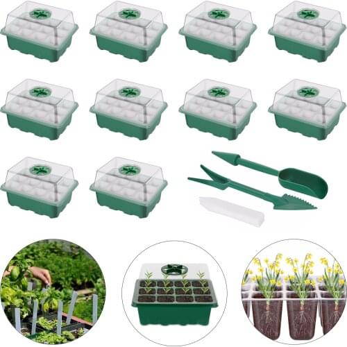 10-Pack Seed Starter Trays 120 Cells Seedling Tray Plant Grow Kit with Lid and Base for Seed Germination
