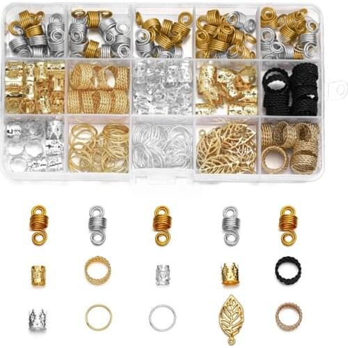 200pcs/lot Vintage Metal Hair Braid Rings Accessories Clips for Women and Girls Dreadlocks Beads Set Color Gold and Silver DIY