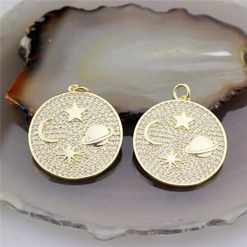23mm 10pcs/lot Fashion star/moon/planet cz pendant,cubic zirconia micro pave charm , bracelet/necklace accessories