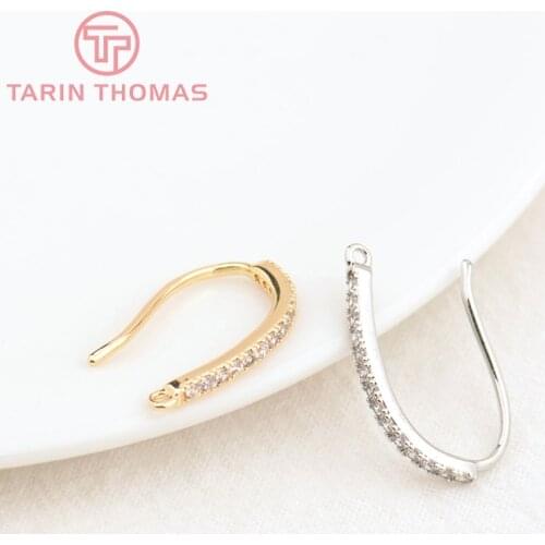 4PCS height 20MM 24K Gold Color Plated Brass with Zircon Earrings Hook High Quality Diy Jewelry Findings Accessories