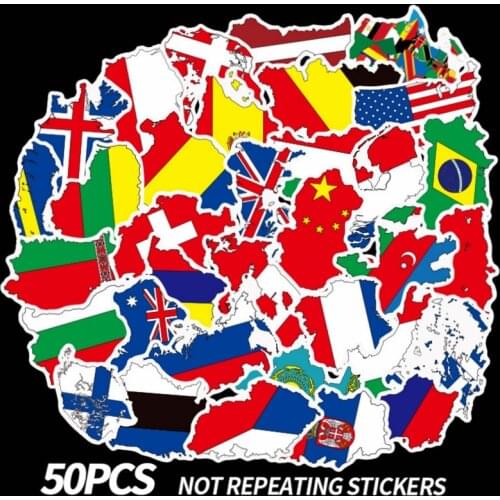 50Pcs National Flags Stickers Toys Countries Map Sticker to DIY Scrapbooking Travel Suitcase Luggage Laptop Phone Face Sticky
