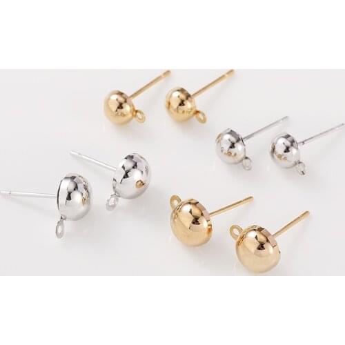 14K Gold Silver Semicircle Stud Earrings Back Plug Ear Pins Needles 6pcs For DIY Jewelry Making Accessories Findings Wholesale