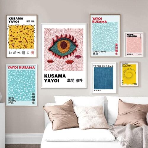 Abstract Yayoi Kusama Sea Wave Point Flower Eye Posters and Prints Wall Art Canvas Painting Wall Pictures For Living Room Decor