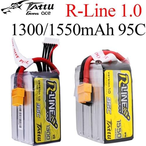 Tattu R-Line 1300/1550mAh 18.5V 22.2V 95C 5S 6S1P Lipo Battery Pack with XT60 Plug for RC FPV Racing Drone Quadcopter