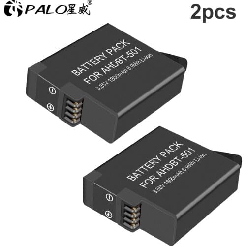 PALO 2pcs 1800mAh AHDBT-501 camera digital Batteries for GoPro Hero 5 Gopro 6 Action Camera Battery AHDBT501