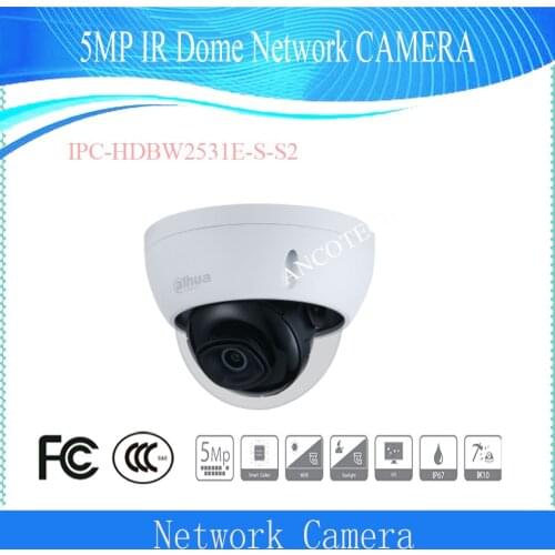 Free Shipping DAHUA 5MP WDR IR Mini Dome Network Camera with 2.8mm and 3.6mm Lens DH-IPC-HDBW2531E-S-S2 In Stock