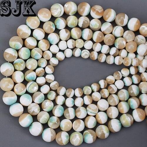Free Shipping Natural Shell Beads Green Tridacnas Luminous Shell Round Loose Beads 6 8 10 12 14mm Pick Size for Jewelry Making