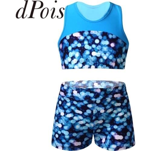 Kids Swimwear Girls Printed Swimsuit Tracksuits 2Pcs Bathing Suits Tank Crop Top & Shorts Childrens Yoga Set Ballet Gym Outfits