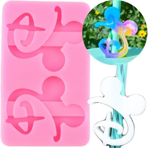 Disney Mickey Head Letters D Straw Topper Silicone Mold DIY Chocolate Fondant Cake Decorating Tools Keychain Epoxy Resin Mould