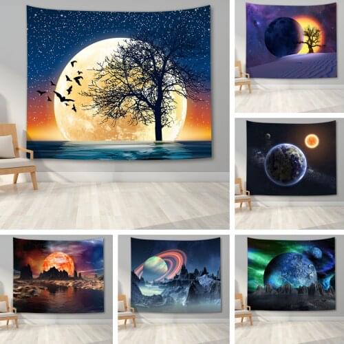 Moonlight Forest Tapestry Wall Hanging Blanket Wall Decor Universe Galaxies Tapestry for Bedroom Living Room Dorm Decoration