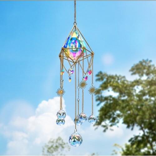 H&D Large 76mm AB Prisms Gold Geometric Modern Suncatcher Celestial Clear Crystal Balls Wall Hanging Zen Decor Protection Gift