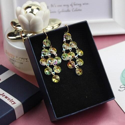 JOUVAL Fashion Multicolor Crystal Drop Earrings Water Drops Round Rhombus Geometry Tassel Earring Boho Female Women Brincos 2019