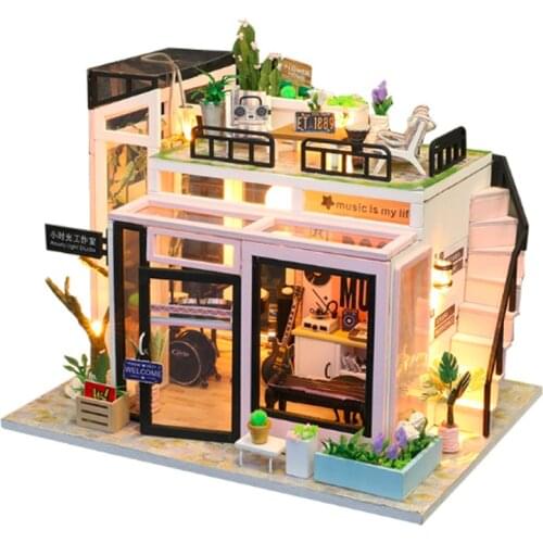 Creative DIY Children Adult Miniature Doll house Wooden Kits Assembled building blocks Music Studio home furnishing toys