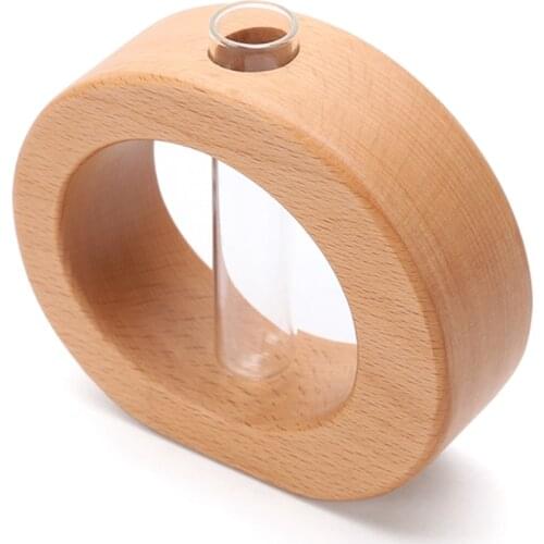 Round Crystal Glass Test Tube Vase in Wooden Stand Flower Pots for Hydroponic Plants Home Garden Decoration Home Decor Gift