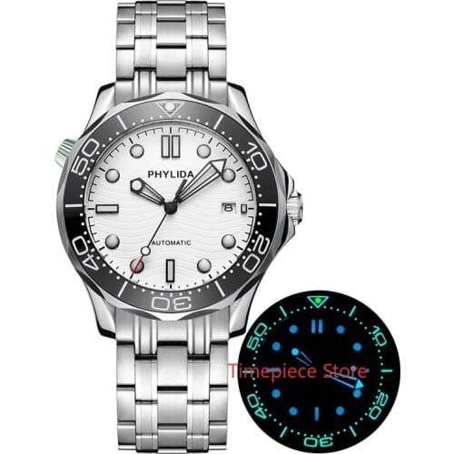 HOT 100M Waterproof White Sterile Dial JAPAN MIYOTA Automatic Watch DIVER300M Style Sapphire Crystal Lume Ceramic Bezel Solid SS