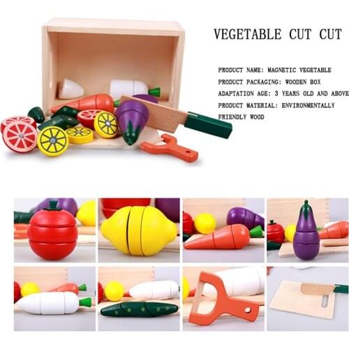 Hot Sale Wooden Magnetic Vegetables Fruits Cut Cut Music Puzzle Childrens Wooden Watched Kitchen Simulation Toys