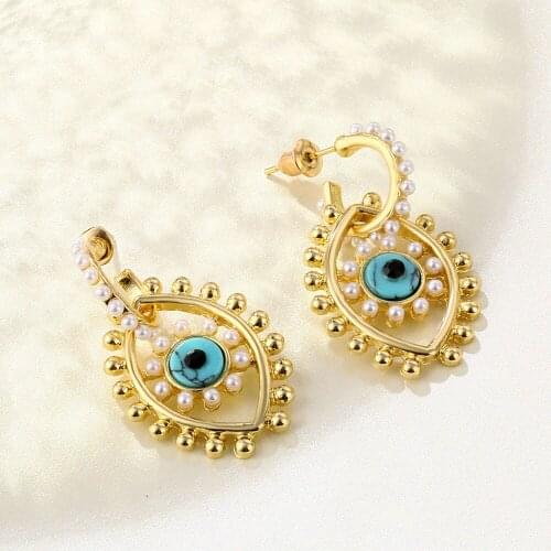 Lost Lady New Fashion Boho Evil Eye Dangle Earrings for Women Simulated Pearl Earring Jewelry Accessories Factory Wholesale Gift