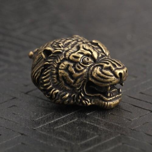 Copper Tiger head Home Desk Decorations Vintage Brass Metal Chinese Zodiac Animal Decor Handmade Miniatures Figurines Crafts