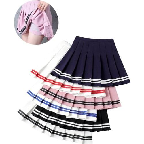 Y2k Summer Korean Fashion Short Women Skirt Casual Slim Elastic High-Waisted Striped Harajuku Pleated Plaid A-Line Mini Skirts