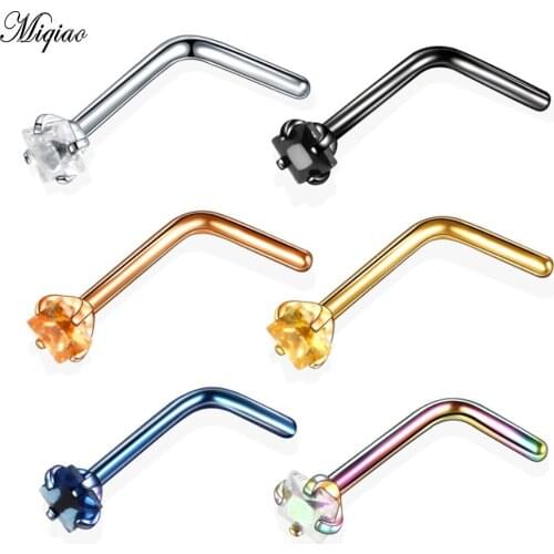 Miqiao 6pcs/lot Stainless Steel Nose Nails Mixed Color Rod L-shaped Piercing Jewelry for Women Gift