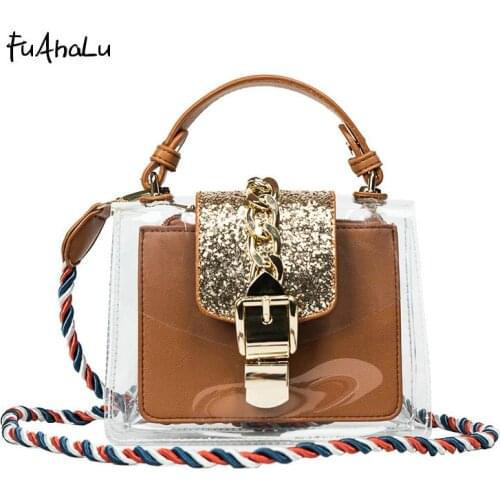 FuAhaLu Fashionable transparent child small package new lock female handbag portable shoulder Messenger bag