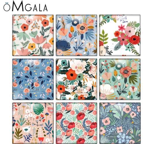 Fashion Art Flowers Pattern Background 10pcs mixed 12mm/20mm/25mm/30mm photo glass cabochon demo flat back Making findings