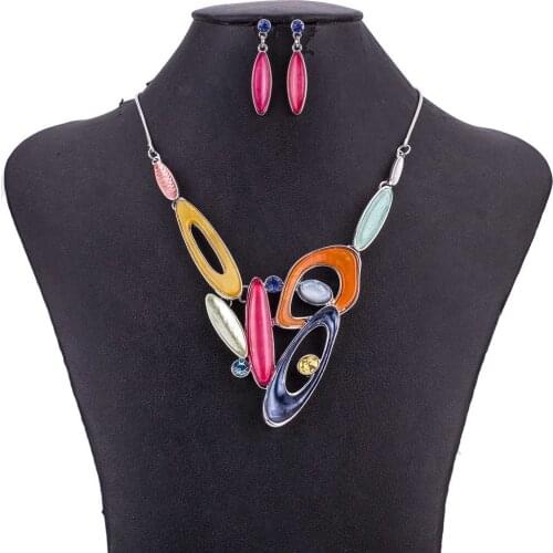 MS1505070 Fashion Jewelry Sets High Quality Lead&Nickle Free Multicolor Pendant Choker Necklace Earrings Set Wedding Jewelry